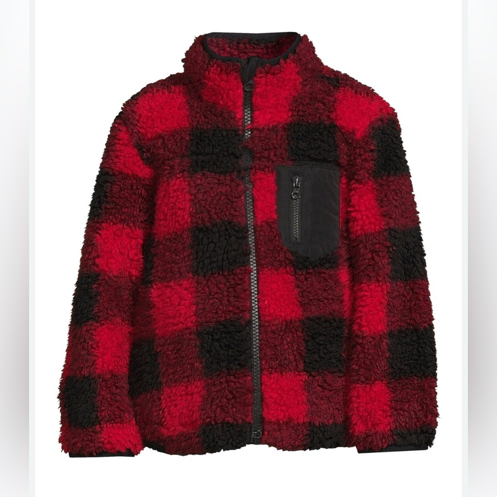 Wonder Nation Toddler Buffalo Plaid Sherpa Jacket Red Black - Size 5T